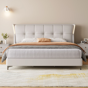 Modern Simple Double Bed Cream Wind Bed 1.5 m Nordic Small Apartment Bed Ecological Leather Bed 1.8 m Master Bedroom Wedding Bed