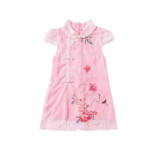 Baby Sweet girl with lovely girls Chinese wind cranes embroidery cheongsam qipao dress princess dress