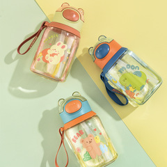 New children's cartoon straw cup, cute student large capacity hand-held water bottle, girl's fresh and simple on-the-go cup