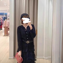 法单M家2022年秋冬新款亮片圆领七分袖条纹单排扣针织开衫女