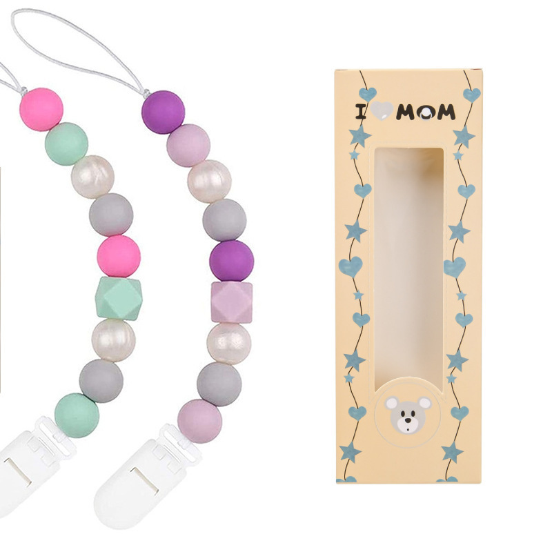 Baby Silicone Pacifier Chain Food Grade Silicone Bead Pacifier Anti-Falling Chain Baby Soothing Teething Teether Pacifier Chain
