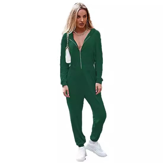 En stock deseo estación independiente 2023 Amazon Venta caliente nueva manga larga con capucha cremallera casual deportes jumpsuit mujeres