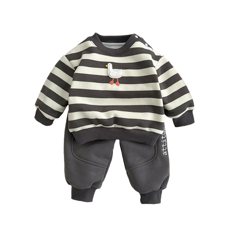 Nueva ropa para niños de Corea del Sur, dibujos animados de invierno, patito a rayas, cómodo y cálido, traje acolchado de bebé súper lindo