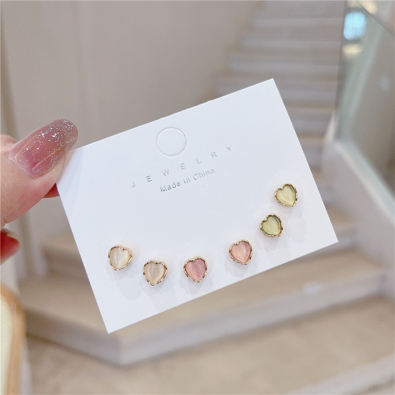 1 Pair Quantity 1 Pair Cute Sweet Heart Shape Stoving Varnish Plating Inlay 925 Sterling Silver Cat's Eye Stone Ear Studs