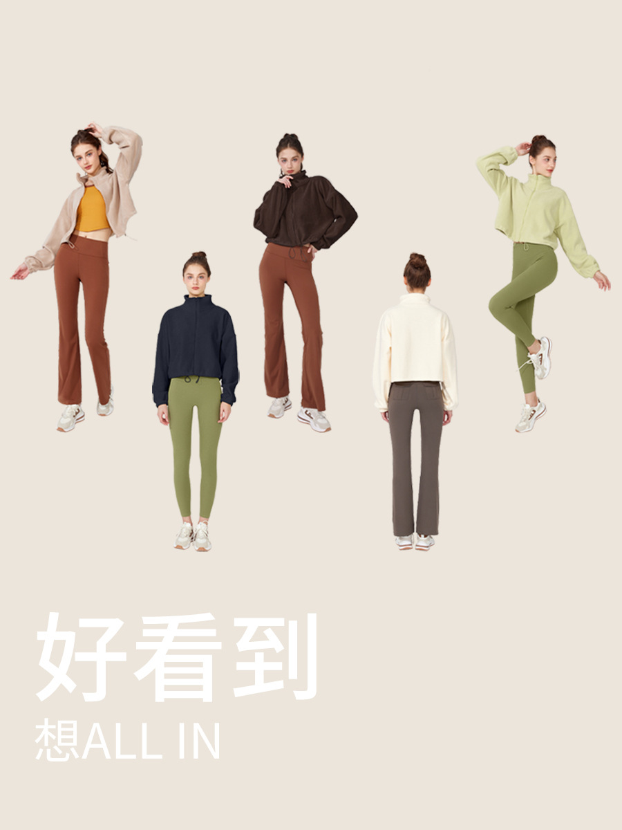 Chaqueta deportiva de cachemira europea y americana para mujer Otoño e Invierno forrada de lana engrosada cuello alto chaqueta de lana fitness casual polar top