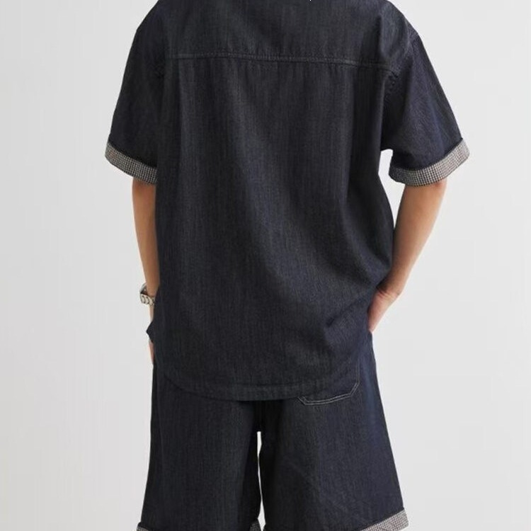 Lyocell Tencel Denim Suit Short-Sleeved Shirt Men's New Summer Casual Shirt and Denim Shorts Wholesale