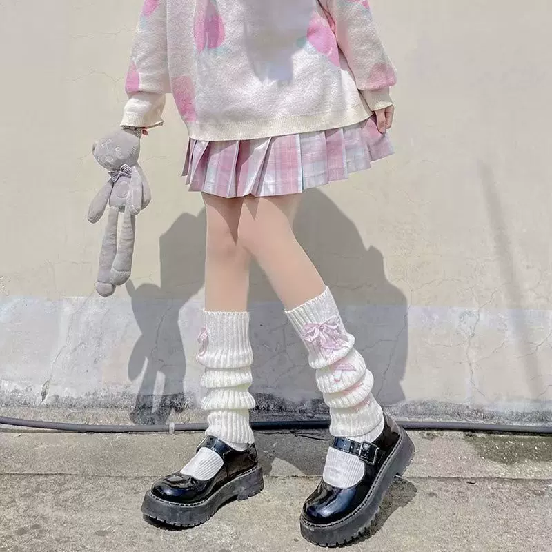 日系可爱交叉绑带jk袜套秋冬保暖腿套长筒袜子洛丽塔堆堆袜女冬季