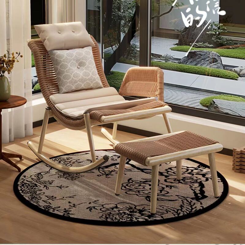 Rocking Chair, Recliner, Rattan Chair for Home Use, Balcony Rattan Chair, Outdoor Patio Lounge Chair, Lazy Chair for Adults, Leisure Rocking Chair