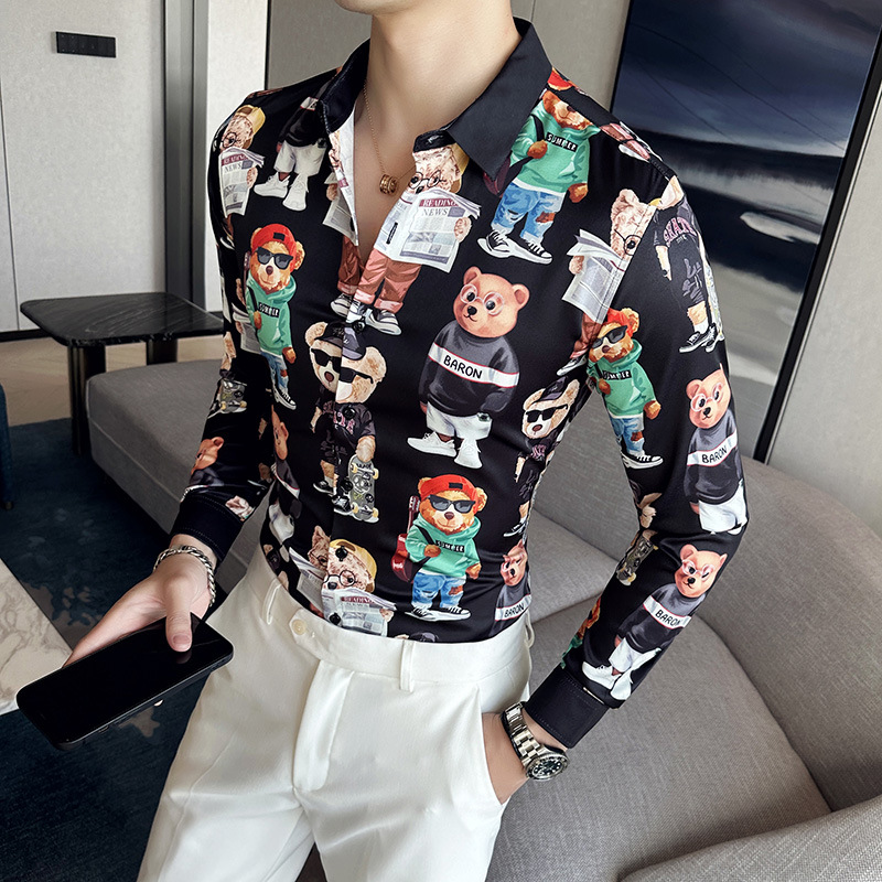 Nueva camisa de moda de manga larga de los hombres de moda camisa impresa slim fit ropa de suministro transfronterizo version-P55 de colección