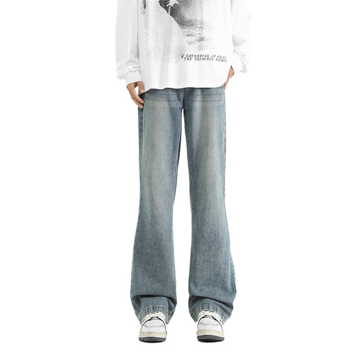 American slim-fit jeans for men, autumn loose straight-leg pants, streetwear cleanfit long pants, wide-leg casual pants