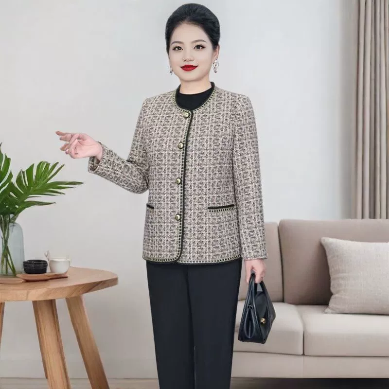 Small autumn jacket, 2025 years, Korean style, Chanel style, for middle age, western style, round collar