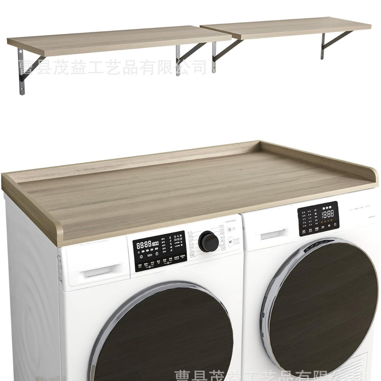 나무 세탁기 카운터 탑 스토리지 랙 건조기 스토리지 랙 세탁기 카운터 탑 및 선반 세트