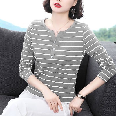 Spring and Autumn Long Sleeve Women's Top Striped Small Shirt Korean Style Loose Plus Size Slimming Collar Base Shirt Trendy