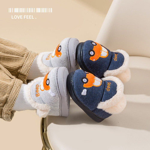 Children's Slippers Autumn and Winter Cute Baby Cotton Slippers Cartoon Thickened Home Cotton Slippers Out Light Children's Cotton Shoes