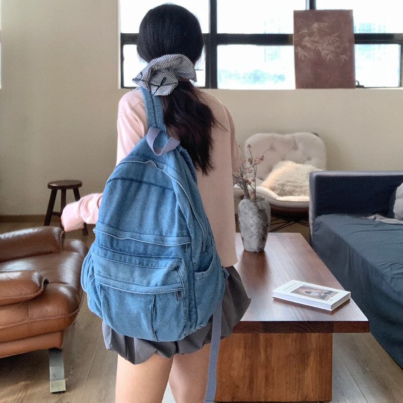 Mochila femenina ins Hong Kong estilo Mori retro angustiado estudiante universitario mochila femenina moda europea y americana mochila de lona lavada