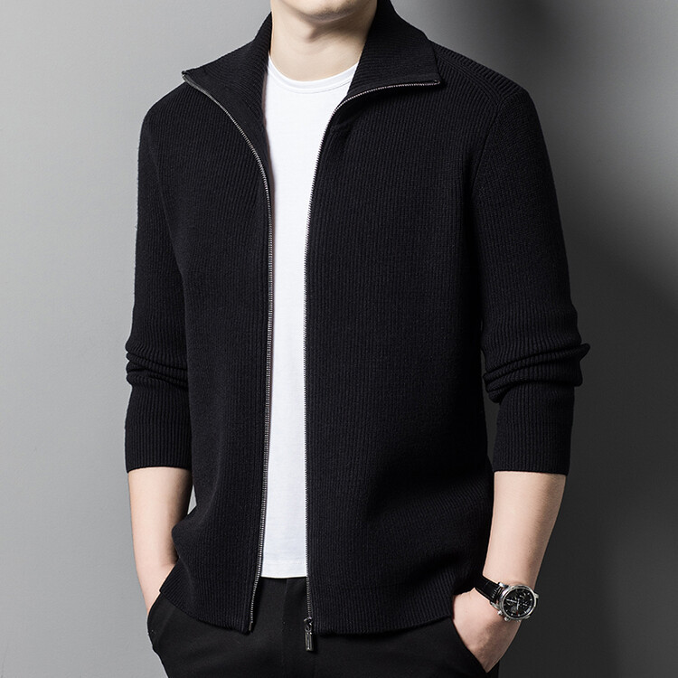 Nuevos productos transfronterizos de otoño y invierno para hombres Cardigan cálido casual camiseta de punto de color sólido hombre de mediana edad moda con tapa