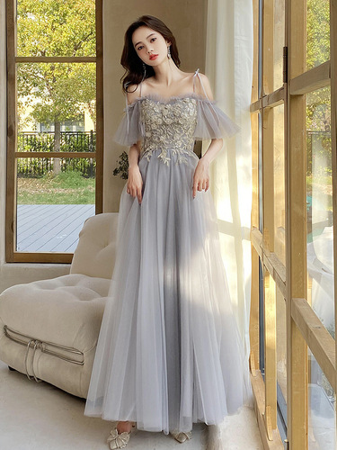 Gray bridesmaid dresses fairyEveningdresses prom party singers stage performance gown for women girls  girlfriends sisters dress female senior niche to wear 