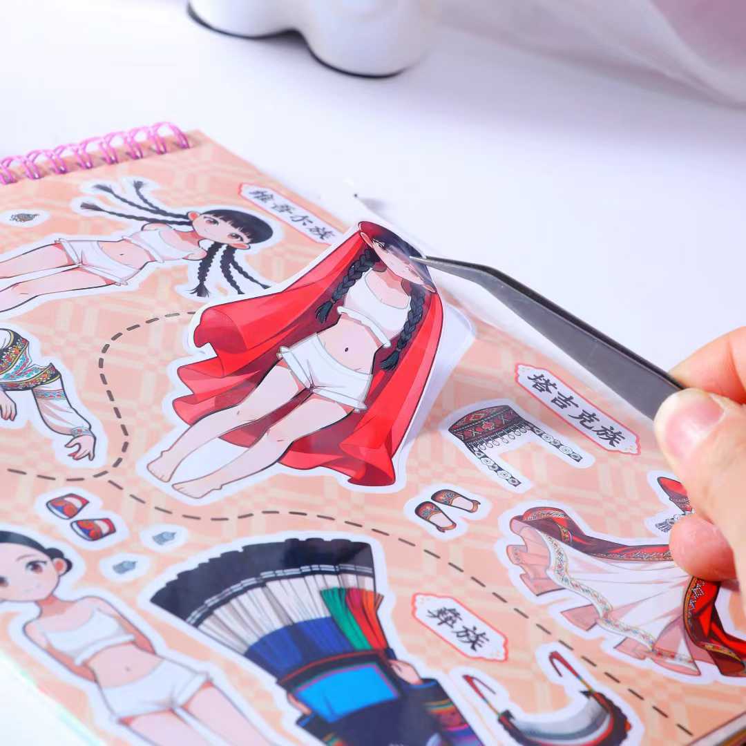 Trajes nacionales creativos para niñas pegatinas de vestuario esta colección de dibujos animados niños diy juguetes hechos a mano pegatinas de regalo