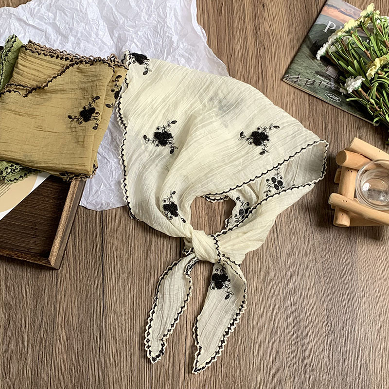 Pañuelo en la cabeza, diadema pastoral femenina de verano, bufanda de seda bordada de color sólido, bufanda pequeña de moda de alta gama, bufanda triangular, cintura