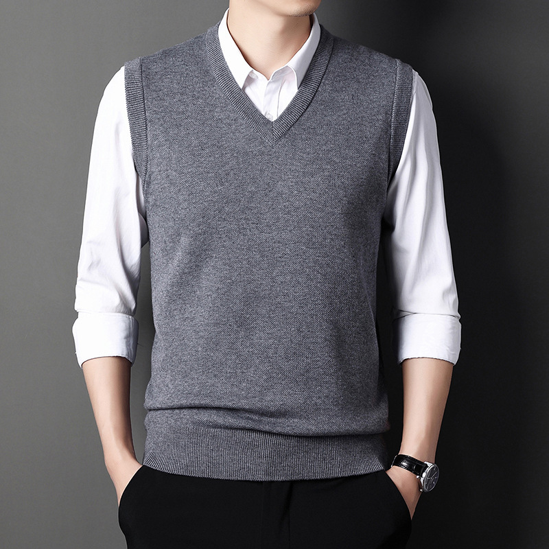 Dad thickened warm V-neck sleeveless sweater men's vest vest middle-aged grandpa bottoming sweater with wool