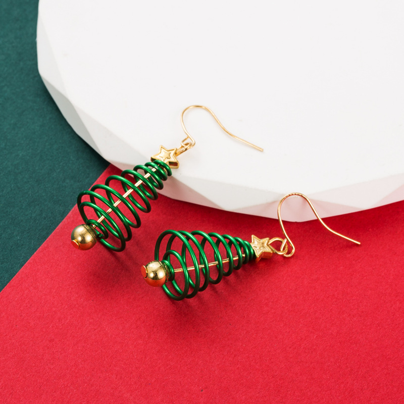 Festival Occasion Alloy Material 1 Pair Fashion Christmas Tree Enamel Alloy Drop Earrings