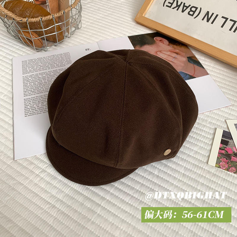 Boina negra de boca de pato nubes versátil cara pequeña sombrero de octogono otoño y invierno artístico gran cinturón de cabeza pintor sombrero hombre