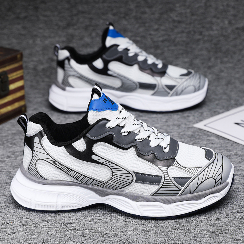 男鞋春季新款厚底老爹鞋休閒百搭運動透氣網鞋跑步潮鞋 一件代發