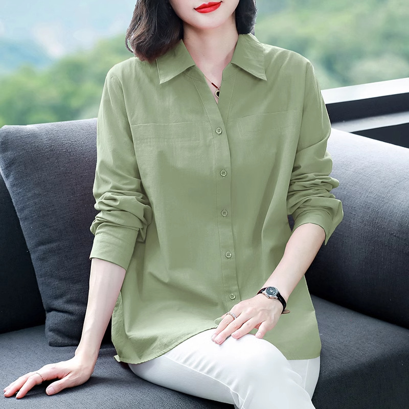 洋气中年妈妈纯棉衬衫女长袖2025新款春秋薄款加肥加大码百搭上衣|undefined