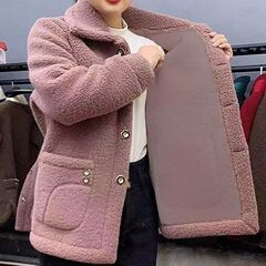 2025冬季新款外贸大码女装加厚仿羊羔毛皮草翻领纽扣加厚保暖外套