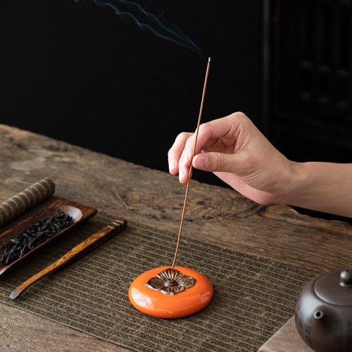 Creative ceramic incense stick Japanese-style incense burner persimmon persimmon Ruyi indoor ancient style Zen aromatherapy cross-border office ornaments