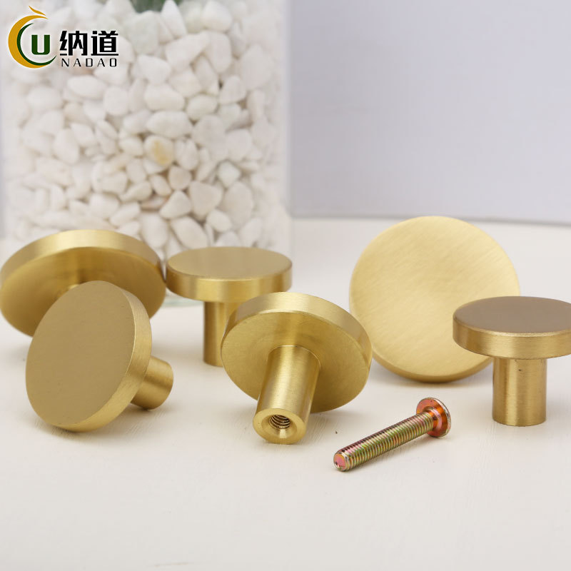 Flat-top single-hole drawer bronze-colored round brass handle hardware wardrobe door handle furniture gold kitchen cabinet handle