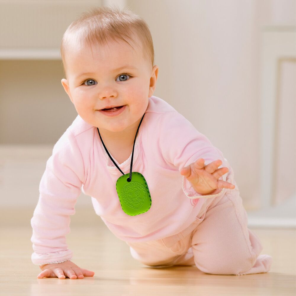 Cross-border best-selling silicone creative lion tooth gum infant chewing sensory necklace pendant tag