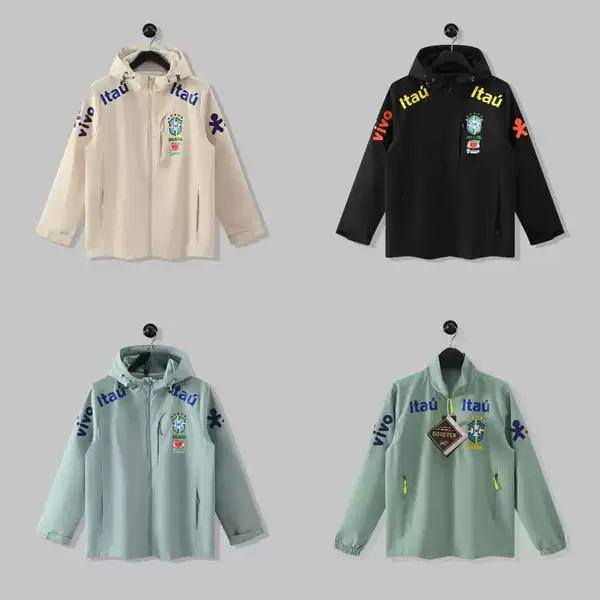 National Team Brazil Windbreaker Jacket for Men and Women, Thin Style, Windproof and Waterproof, Brazil Football Uniform, Cross-Border Dropshipping