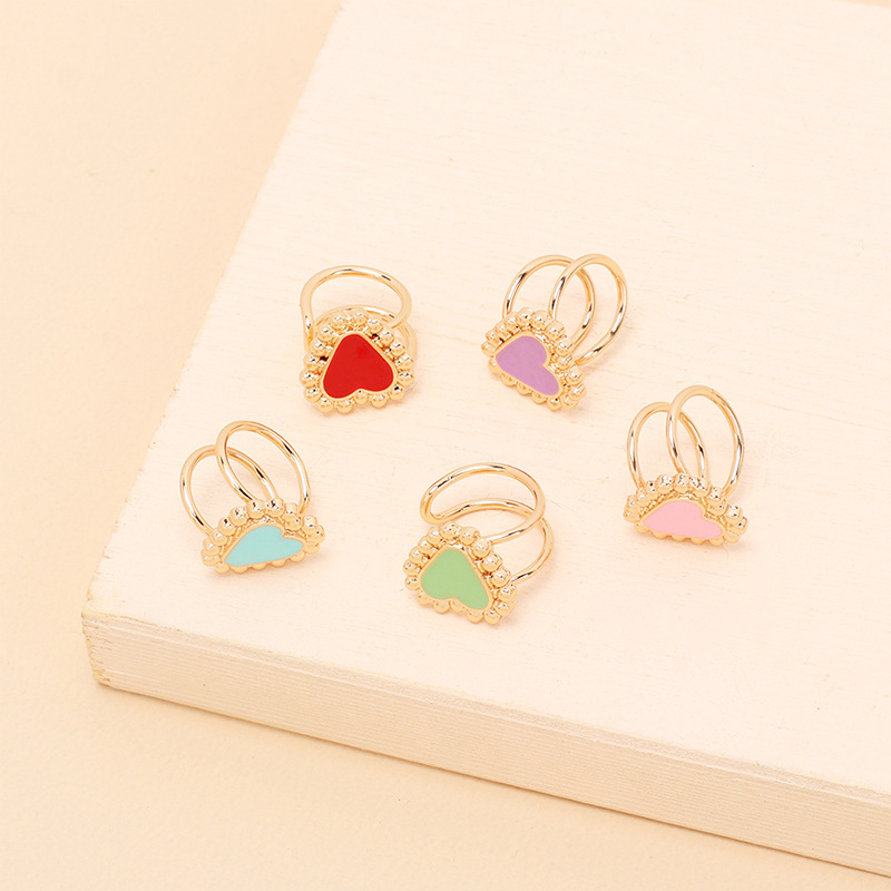 2g Weight Earrings Classification Housewarming, Anniversary, Business, Wedding, Travel, Birthday, Festival Occasion Women'S Gender Pink, Purple, Red, Green, Blue Color Nihaojewelry Retro Geometric Heart Opening Ring Wholesale Jewelry 4