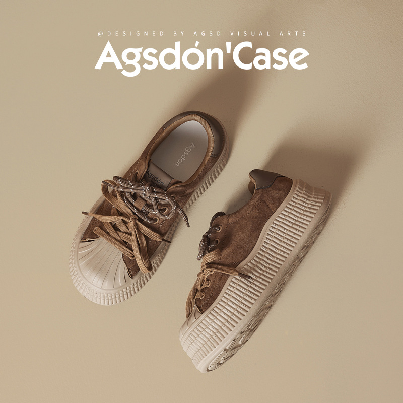 Zapatos de suela gruesa para mujeres 2025 nuevo invierno con concha marrón muffin zapatos deportivos casuales