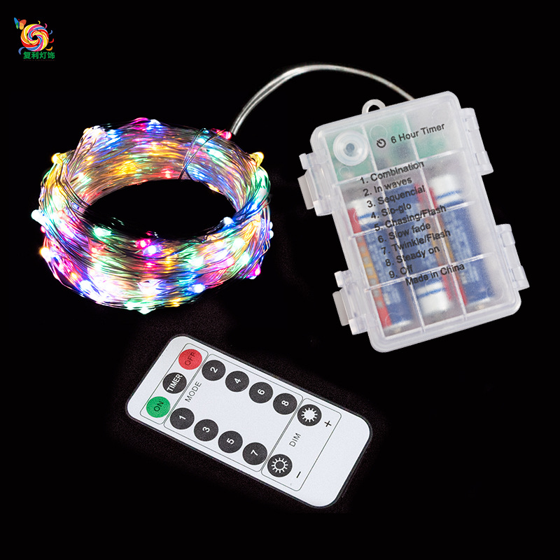 Luces de cadena de control remoto 8 funciones 3AA caja de batería de control remoto cable de cobre luces de cadena de camping luces decorativas de Navidad luces de colores luces de cadena led