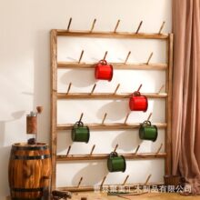 木质壁挂式水杯架多层水杯马克杯沥水置物架咖啡店杯具收藏展示架