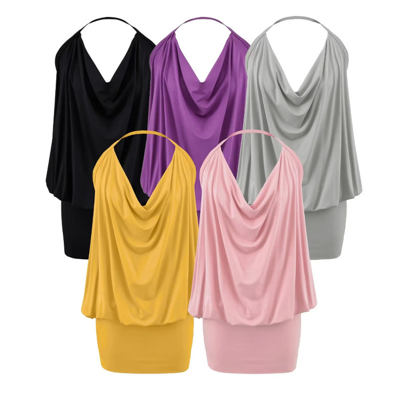 Off-shoulder backless tie-dress for women, 2026 summer new style, American hot girl style, solid color, loose halter neck bodycon dress