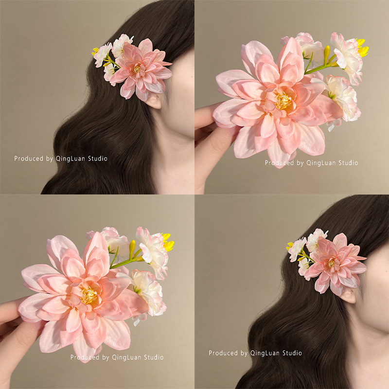 Spring Outing Vacation Atmosphere Pink Peony Flower Hairpin Women's Side Clip Hair Accessories Simulated Flower Duckbill Hairpin Spring Outing Vacation Atmosphere Pink Peony Flower Hairpin Women's Side Clip Hair Accessories Simulated Flower Duckbill Hairpin