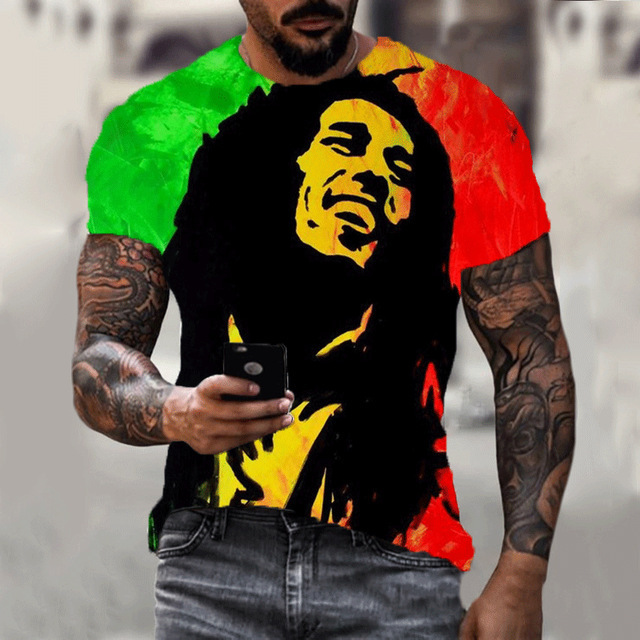 Summer New Cross-Border Fashion Bob Marley T-Shirt Rapper Yeezy 3D Digital Printing Pod One-Piece Customization