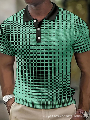 Curve Color Block Print Series 3D Digital Print Men's Plus Size Casual Fashion Polo Shirt