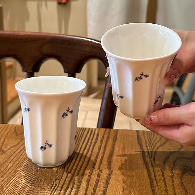复古碎花不规则陶瓷杯咖啡杯小清新喝水杯茶杯法式中古风早餐杯|undefined
