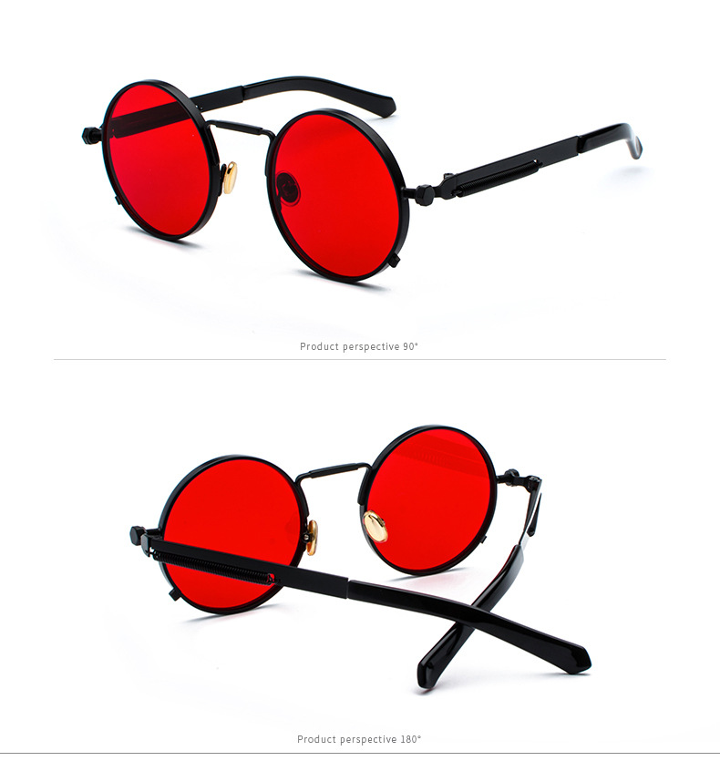 35g Weight Full Frame Glasses Structure Sunglasses Classification Ac, UV400 Protection Lens Material Round Frame Glasses Style Party, Street Occasion Solid Color Pattern All Seasons Season Men's Gender Punk, Streetwear Style Punk Streetwear Solid Color Ac UV400 Protection Round Frame Full Frame Women's Sunglasses 5