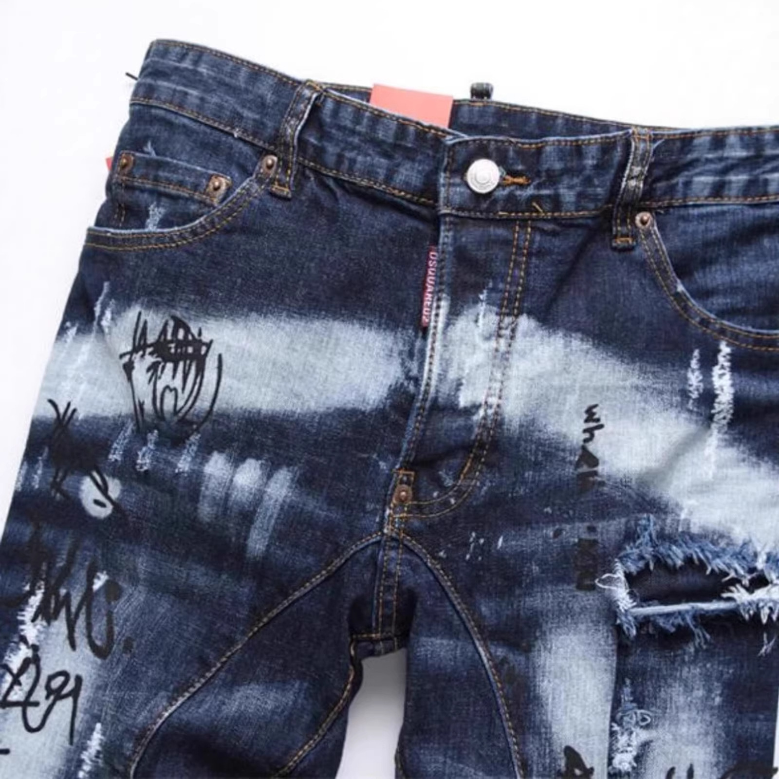 Retro Inspired Ripped & Patched Men's Jeans Stylish Embroidery Tapered Sole mid Waist Cotton Long Black/Gray/Blue Non-Stretch_mkmklike.com