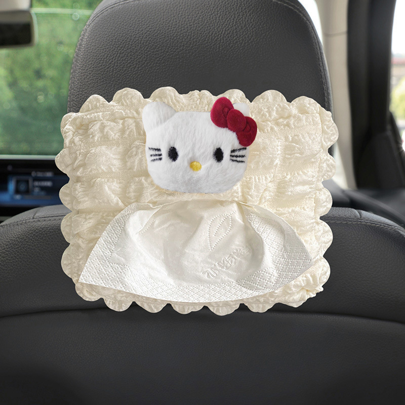 Nuevo lindo Kitty caja de toallas de automóvil asiento de automóvil bolsa de extracción de papel para automóvil colgante cubierta femenina super suave puff