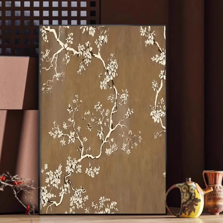 Modern Chinese style living room hallway decorative painting tea room Zen flower and bird background wall mural French Nanyang Style hanging painting