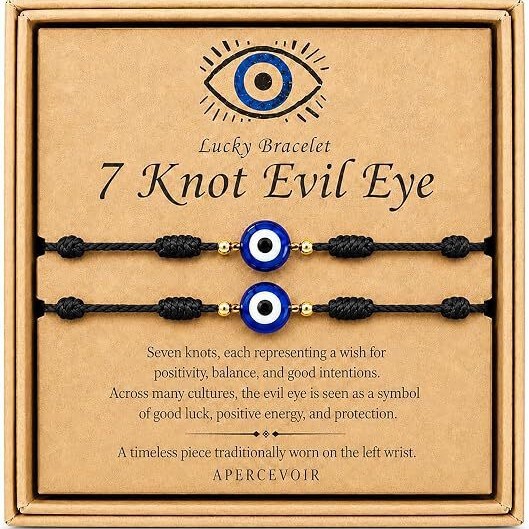 Lucky 7 Knots Devil's Eye Bracelet, Handmade Woven Couple's Adjustable Bracelet, European and American Woven Hand Accessory