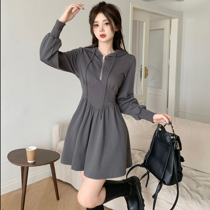 Hooded Knitted Dress Slimming Autumn and Winter Long Lazy Style Loose Inner Dress