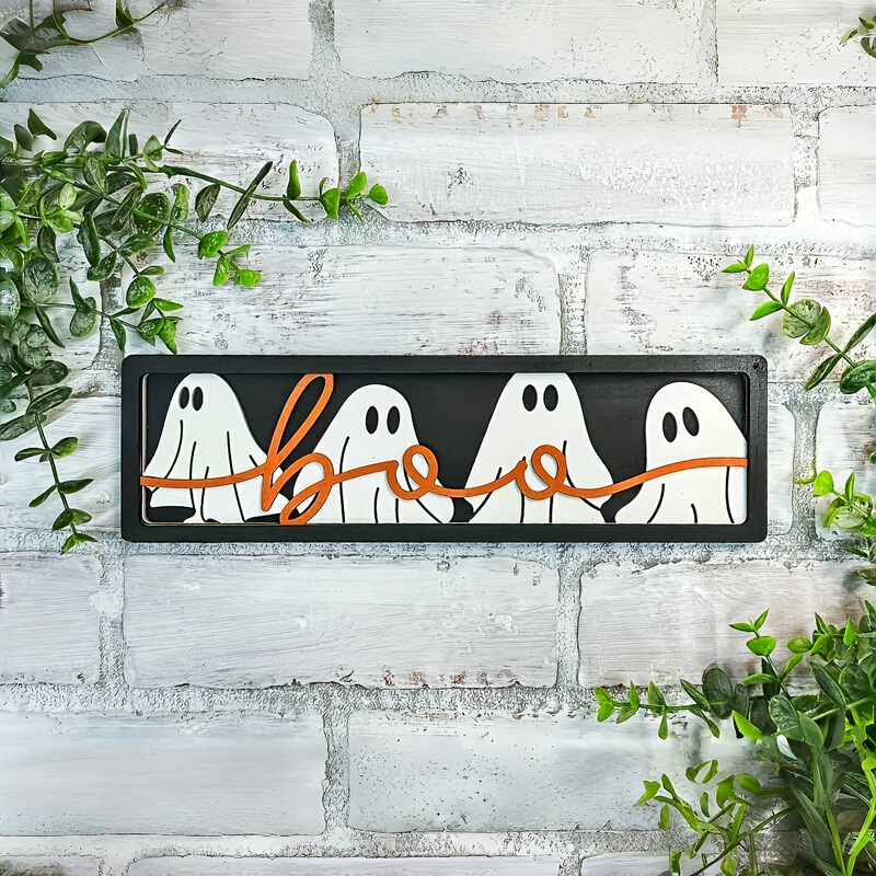 1 個木製 3D ハロウィン BOO ゴーストホームオーナメント装飾看板ハロウィンゴーストハローウェルカムサイン|undefined