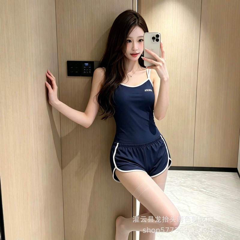 Japanese-Style One-Piece Suit for Female Students, Pure and Conservative Racing Sportswear, Tummy-Covering, Slimming, Small Bust, Summer